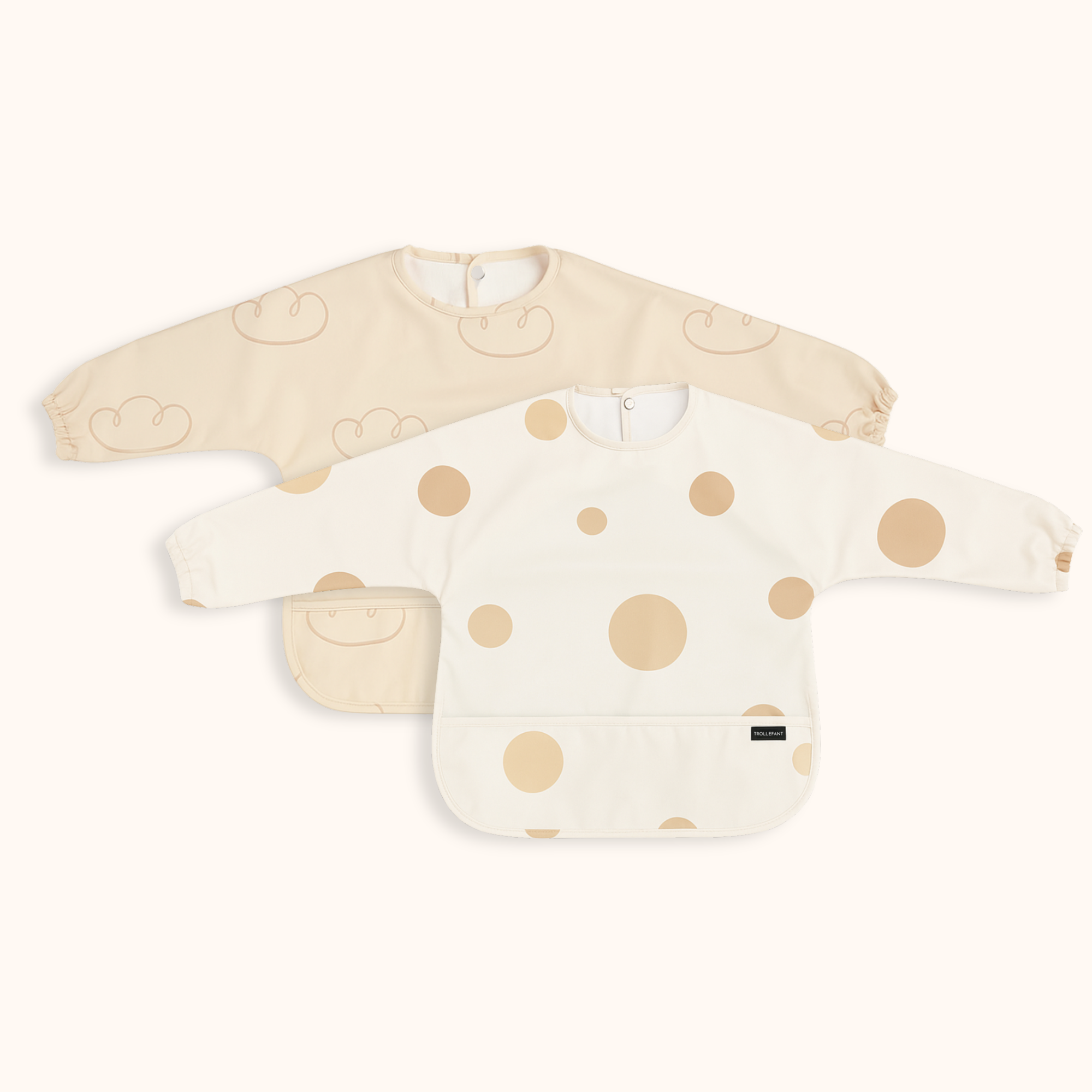 Trollefant Långärmad haklapp för barn 2-pack, beige