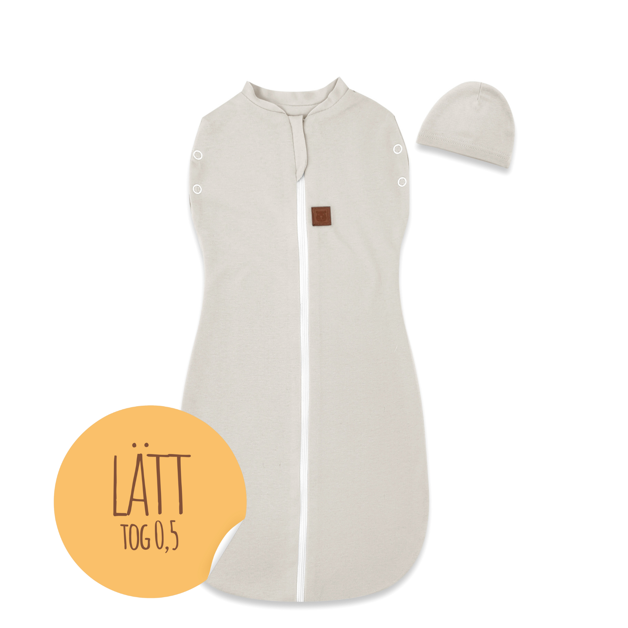 MimiNu Swaddle-sovsäck med mössa, Beige