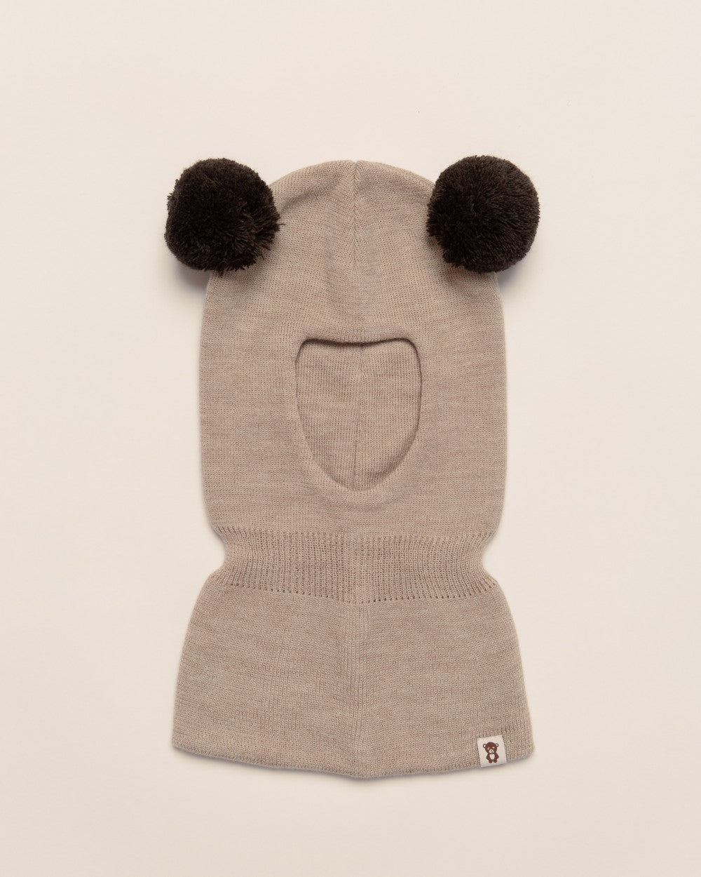 Balaklava i merinoull med tofsar, beige