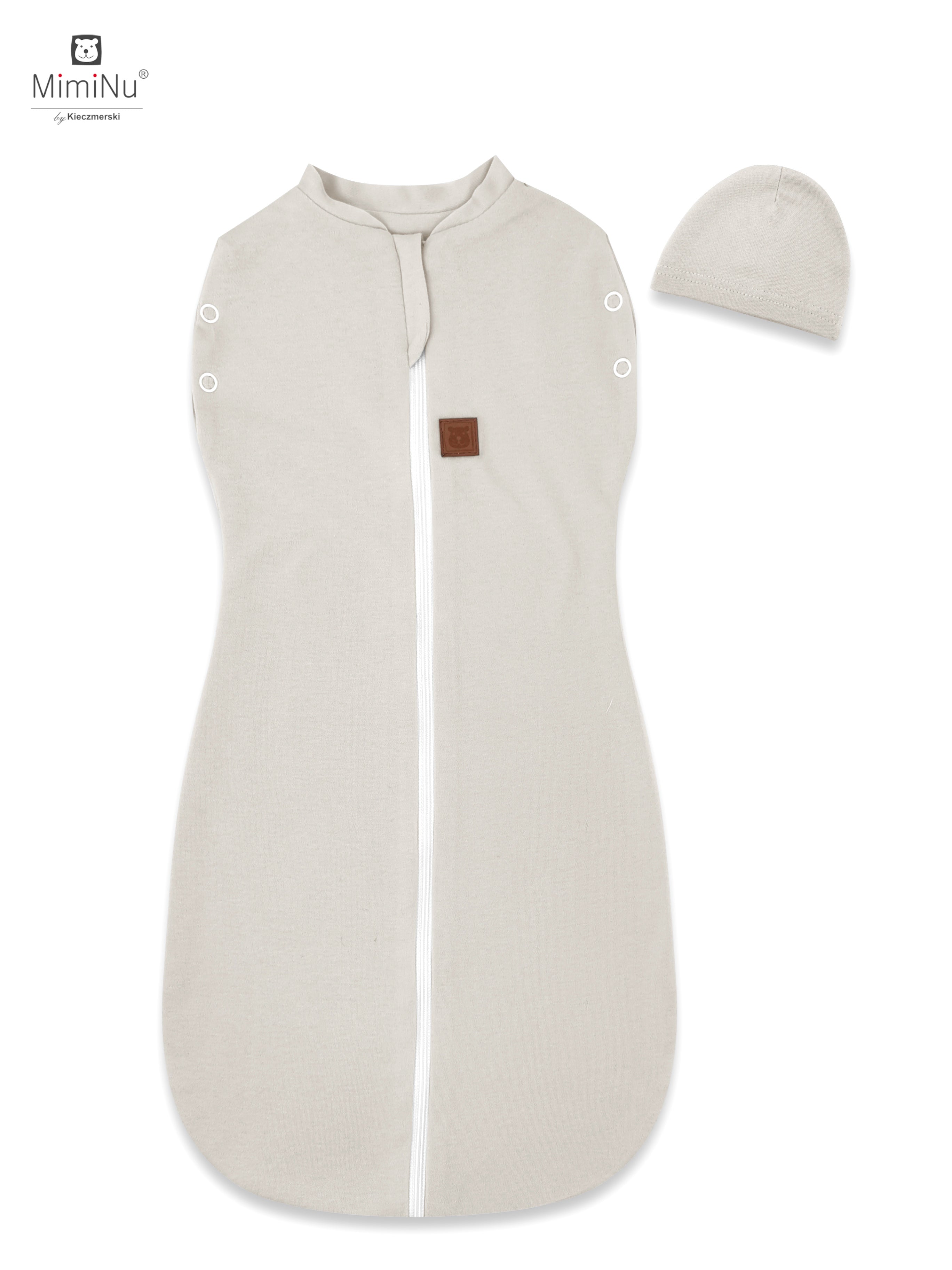 MimiNu Swaddle-sovsäck med mössa, Beige
