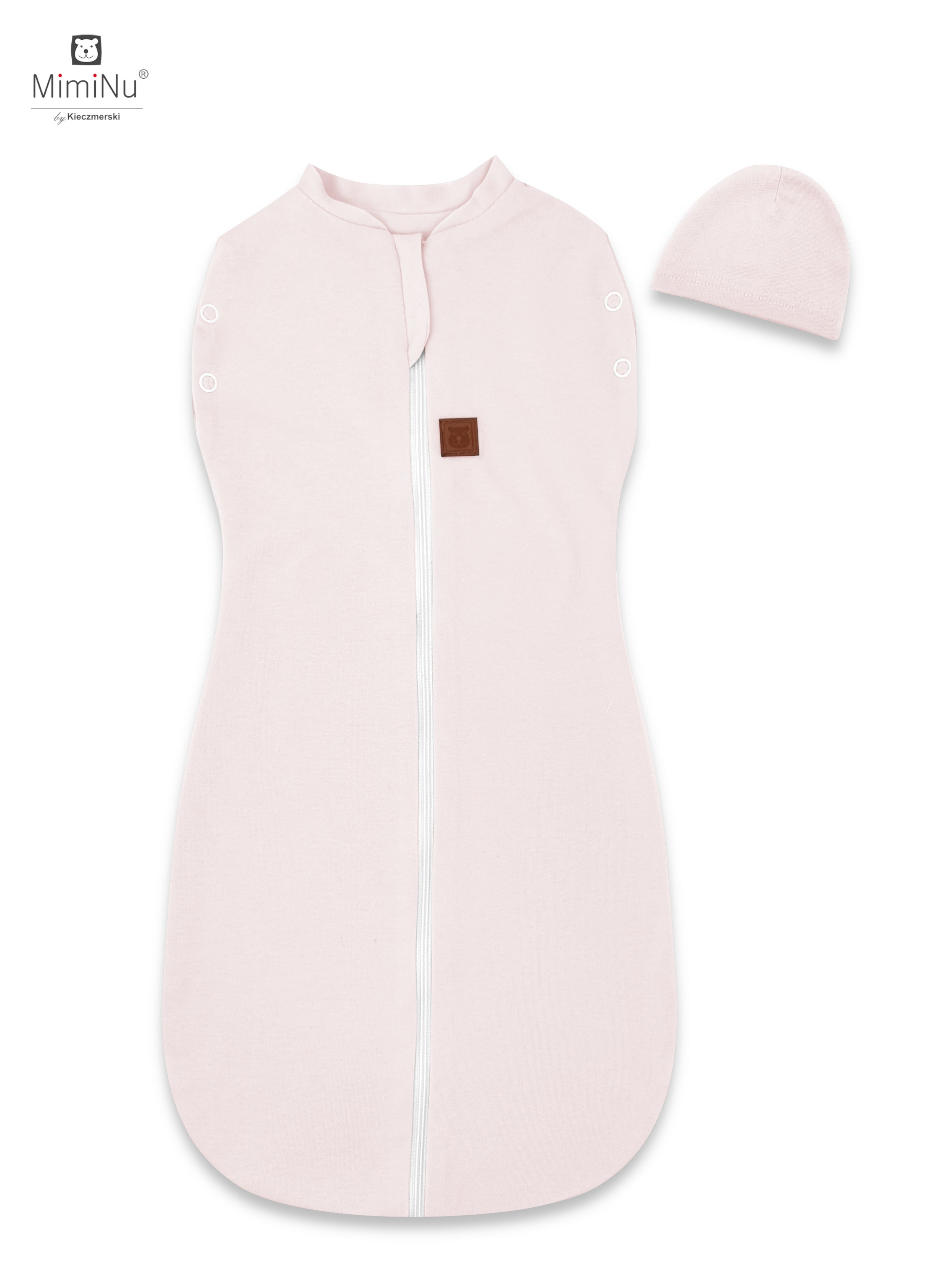 MimiNu Swaddle-sovsäck med mössa, Powder Pink
