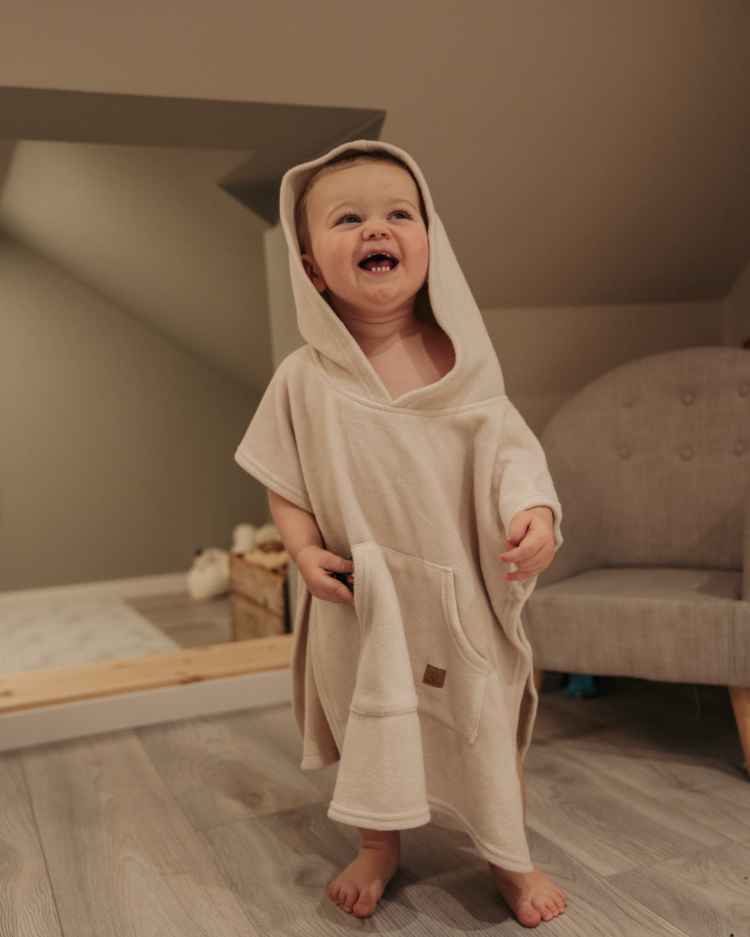 Trollefant Lyxig Badponcho – Bambumaterial, beige