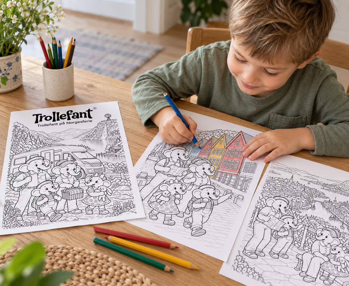 Trollefant Målarbok – Trollefant på semester i Norge