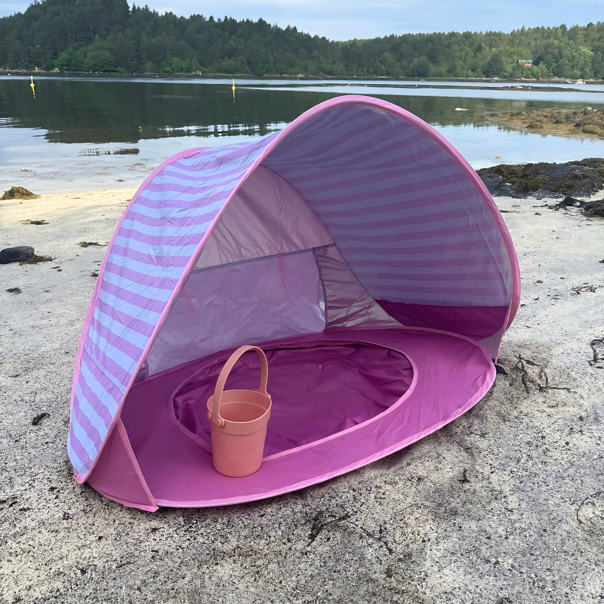 Popup strandtält med inbyggd plaskpool, grön