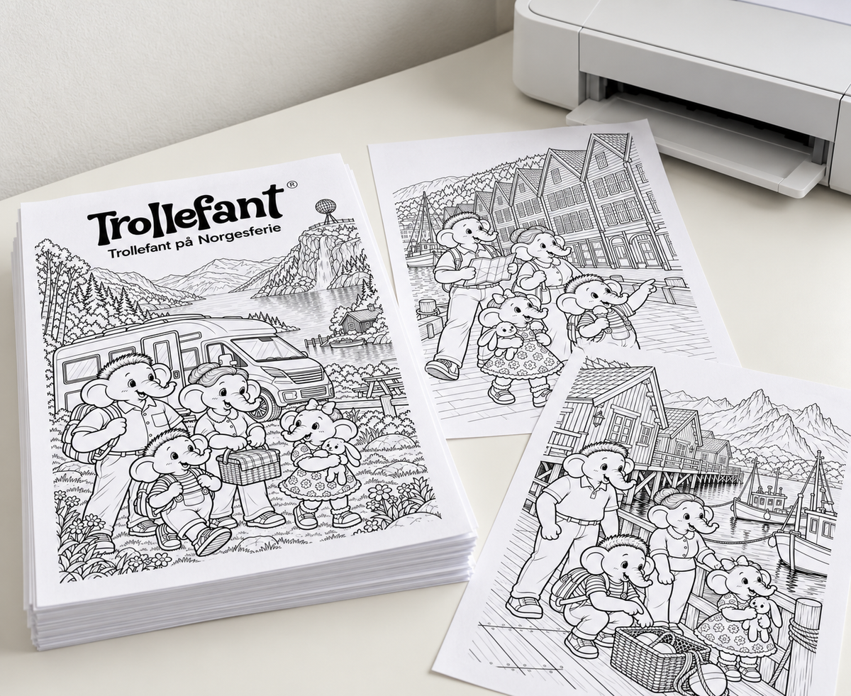 Trollefant Målarbok – Trollefant på semester i Norge