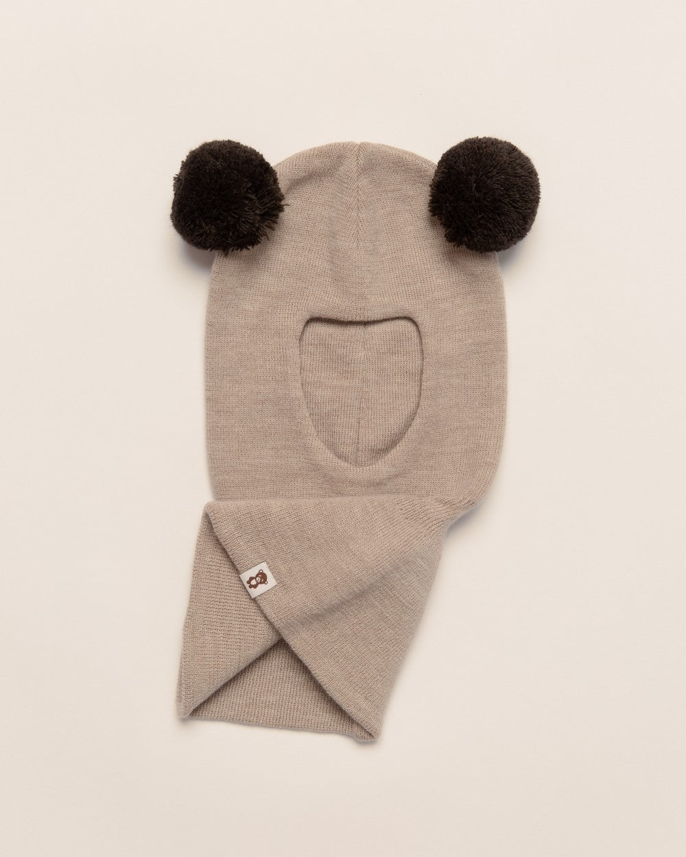 Balaklava i merinoull med tofsar, beige